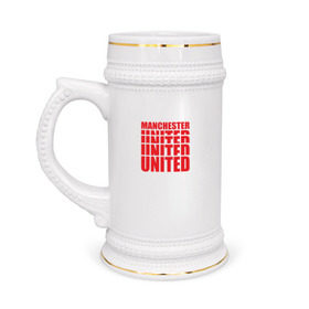 Кружка пивная с принтом Manchester United red в Новосибирске,  керамика (Материал выдерживает высокую температуру, стоит избегать резкого перепада температур) |  объем 630 мл | manchester | united | манчестер | юнайтед