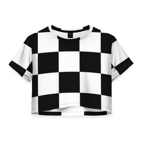 Женская футболка 3D укороченная с принтом Клетка в Новосибирске, 100% полиэстер | круглая горловина, длина футболки до линии талии, рукава с отворотами | белый | черно белый | черный | шахматная