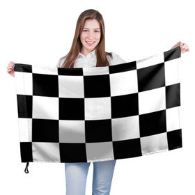 Флаг 3D с принтом Клетка в Новосибирске, 100% полиэстер | плотность ткани — 95 г/м2, размер — 67 х 109 см. Принт наносится с одной стороны | белый | черно белый | черный | шахматная