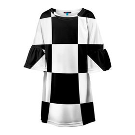 Детское платье 3D с принтом Клетка в Новосибирске, 100% полиэстер | прямой силуэт, чуть расширенный к низу. Круглая горловина, на рукавах — воланы | Тематика изображения на принте: белый | черно белый | черный | шахматная