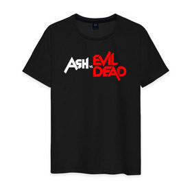 Мужская футболка хлопок с принтом ASH VS EVIL DEAD в Новосибирске, 100% хлопок | прямой крой, круглый вырез горловины, длина до линии бедер, слегка спущенное плечо. | Тематика изображения на принте: 