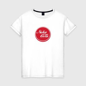 Женская футболка хлопок с принтом Nuka Cola в Новосибирске, 100% хлопок | прямой крой, круглый вырез горловины, длина до линии бедер, слегка спущенное плечо | bethesda | fallout | game | rpg | shelter | кола | лэйбл напиткаcola