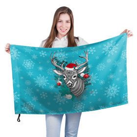 Флаг 3D с принтом Новогодний олень в Новосибирске, 100% полиэстер | плотность ткани — 95 г/м2, размер — 67 х 109 см. Принт наносится с одной стороны | 2016 | christmas | deer | год | новогодний | новый | олень | рождественский | с новым годом