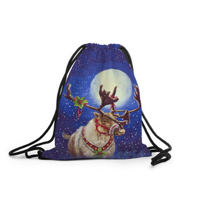 Рюкзак-мешок 3D с принтом Christmas deer в Новосибирске, 100% полиэстер | плотность ткани — 200 г/м2, размер — 35 х 45 см; лямки — толстые шнурки, застежка на шнуровке, без карманов и подкладки | 2016 | christmas | deer | год | новогодний | новый | олень | рождественский | с новым годом