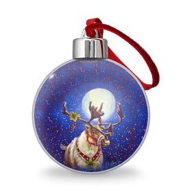 Ёлочный шар с принтом Christmas deer в Новосибирске, Пластик | Диаметр: 77 мм | Тематика изображения на принте: 2016 | christmas | deer | год | новогодний | новый | олень | рождественский | с новым годом
