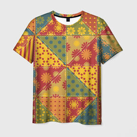 Мужская футболка 3D с принтом Лоскутное шитьё в Новосибирске, 100% полиэфир | прямой крой, круглый вырез горловины, длина до линии бедер | лоскут | одежда | текстура | ткань | шитьё
