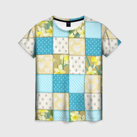 Женская футболка 3D с принтом Лоскутное шитьё в Новосибирске, 100% полиэфир ( синтетическое хлопкоподобное полотно) | прямой крой, круглый вырез горловины, длина до линии бедер | лоскут | одежда | текстура | ткань | шитьё