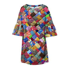 Детское платье 3D с принтом Лоскутное шитьё в Новосибирске, 100% полиэстер | прямой силуэт, чуть расширенный к низу. Круглая горловина, на рукавах — воланы | лоскут | одежда | текстура | ткань | шитьё