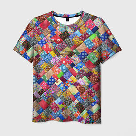 Мужская футболка 3D с принтом Лоскутное шитьё в Новосибирске, 100% полиэфир | прямой крой, круглый вырез горловины, длина до линии бедер | Тематика изображения на принте: лоскут | одежда | текстура | ткань | шитьё