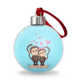 Ёлочный шар с принтом Обезьянки в Новосибирске, Пластик | Диаметр: 77 мм | 2016 | год | любовь | мартышка | новый | обезьяна | с новым год