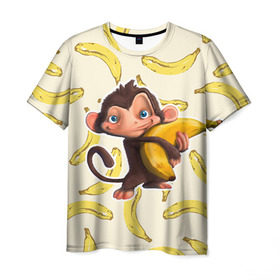 Мужская футболка 3D с принтом Обезьяна с бананом в Новосибирске, 100% полиэфир | прямой крой, круглый вырез горловины, длина до линии бедер | мартышка | обезьяна