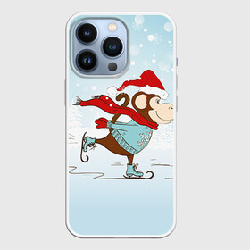 Чехол для iPhone 13 Pro с принтом Обезьяна на коньках в Новосибирске,  |  | 2016 | год | ёлки | коньки | мартышка | новый | обезьяна | с новым год
