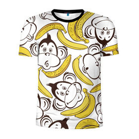 Мужская футболка 3D спортивная с принтом Обезьянки и бананы в Новосибирске, 100% полиэстер с улучшенными характеристиками | приталенный силуэт, круглая горловина, широкие плечи, сужается к линии бедра | банан