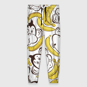 Женские брюки 3D с принтом Обезьянки и бананы в Новосибирске, полиэстер 100% | прямой крой, два кармана без застежек по бокам, с мягкой трикотажной резинкой на поясе и по низу штанин. В поясе для дополнительного комфорта — широкие завязки | Тематика изображения на принте: банан
