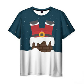 Мужская футболка 3D с принтом Санта в Новосибирске, 100% полиэфир | прямой крой, круглый вырез горловины, длина до линии бедер | Тематика изображения на принте: год | новогодний | новый | с новым годом | санта