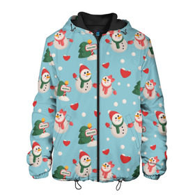 Мужская куртка 3D с принтом Влюбленный снеговики в Новосибирске, ткань верха — 100% полиэстер, подклад — флис | прямой крой, подол и капюшон оформлены резинкой с фиксаторами, два кармана без застежек по бокам, один большой потайной карман на груди. Карман на груди застегивается на липучку | год | новогодний | новый | с новым годом | снеговик