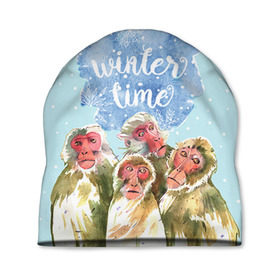 Шапка 3D с принтом Зимняя пора в Новосибирске, 100% полиэстер | универсальный размер, печать по всей поверхности изделия | winter | год | зима | мартышка | новогодний | новый | обезьяна | обезьянка | подарок | с новым годом | снег