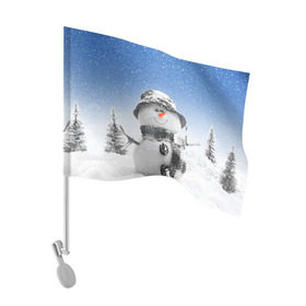 Флаг для автомобиля с принтом Снеговик в Новосибирске, 100% полиэстер | Размер: 30*21 см | 2016 | winter | год | зима | мартышка | новогодний | новый | обезьяна | обезьянка | подарок | с новым годом | снег | снеговик