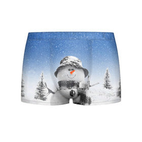 Мужские трусы 3D с принтом Снеговик в Новосибирске, 50% хлопок, 50% полиэстер | классическая посадка, на поясе мягкая тканевая резинка | 2016 | winter | год | зима | мартышка | новогодний | новый | обезьяна | обезьянка | подарок | с новым годом | снег | снеговик