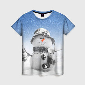 Женская футболка 3D с принтом Снеговик в Новосибирске, 100% полиэфир ( синтетическое хлопкоподобное полотно) | прямой крой, круглый вырез горловины, длина до линии бедер | Тематика изображения на принте: 2016 | winter | год | зима | мартышка | новогодний | новый | обезьяна | обезьянка | подарок | с новым годом | снег | снеговик
