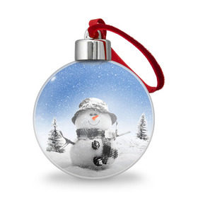 Ёлочный шар с принтом Снеговик в Новосибирске, Пластик | Диаметр: 77 мм | 2016 | winter | год | зима | мартышка | новогодний | новый | обезьяна | обезьянка | подарок | с новым годом | снег | снеговик