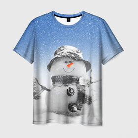 Мужская футболка 3D с принтом Снеговик в Новосибирске, 100% полиэфир | прямой крой, круглый вырез горловины, длина до линии бедер | 2016 | winter | год | зима | мартышка | новогодний | новый | обезьяна | обезьянка | подарок | с новым годом | снег | снеговик