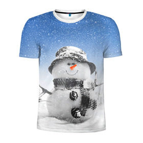 Мужская футболка 3D спортивная с принтом Снеговик в Новосибирске, 100% полиэстер с улучшенными характеристиками | приталенный силуэт, круглая горловина, широкие плечи, сужается к линии бедра | 2016 | winter | год | зима | мартышка | новогодний | новый | обезьяна | обезьянка | подарок | с новым годом | снег | снеговик