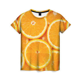 Женская футболка 3D с принтом Апельсинчик в Новосибирске, 100% полиэфир ( синтетическое хлопкоподобное полотно) | прямой крой, круглый вырез горловины, длина до линии бедер | orange | апельсин | фрукты