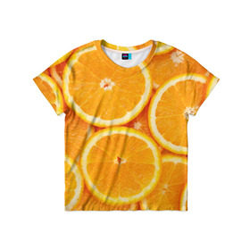 Детская футболка 3D с принтом Апельсинчик в Новосибирске, 100% гипоаллергенный полиэфир | прямой крой, круглый вырез горловины, длина до линии бедер, чуть спущенное плечо, ткань немного тянется | orange | апельсин | фрукты