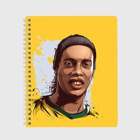 Тетрадь с принтом Ronaldinho в Новосибирске, 100% бумага | 48 листов, плотность листов — 60 г/м2, плотность картонной обложки — 250 г/м2. Листы скреплены сбоку удобной пружинной спиралью. Уголки страниц и обложки скругленные. Цвет линий — светло-серый
 | football | ronaldinho | роналдиньо | футбол | футболист
