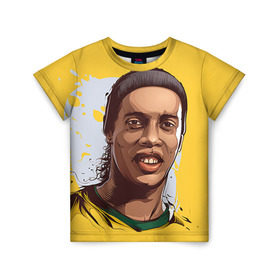 Детская футболка 3D с принтом Ronaldinho в Новосибирске, 100% гипоаллергенный полиэфир | прямой крой, круглый вырез горловины, длина до линии бедер, чуть спущенное плечо, ткань немного тянется | Тематика изображения на принте: football | ronaldinho | роналдиньо | футбол | футболист