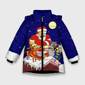 Зимняя куртка для девочек 3D с принтом Новый год у Симпоснов в Новосибирске, ткань верха — 100% полиэстер; подклад — 100% полиэстер, утеплитель — 100% полиэстер. | длина ниже бедра, удлиненная спинка, воротник стойка и отстегивающийся капюшон. Есть боковые карманы с листочкой на кнопках, утяжки по низу изделия и внутренний карман на молнии. 

Предусмотрены светоотражающий принт на спинке, радужный светоотражающий элемент на пуллере молнии и на резинке для утяжки. | гомер
