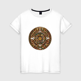 Женская футболка хлопок с принтом Maya в Новосибирске, 100% хлопок | прямой крой, круглый вырез горловины, длина до линии бедер, слегка спущенное плечо | календарь | майя | орнамент | узор