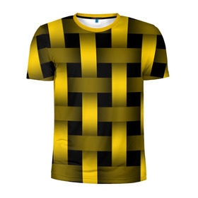 Мужская футболка 3D спортивная с принтом Сетка в Новосибирске, 100% полиэстер с улучшенными характеристиками | приталенный силуэт, круглая горловина, широкие плечи, сужается к линии бедра | желтый | паттерн | плетение | черный