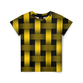 Детская футболка 3D с принтом Сетка в Новосибирске, 100% гипоаллергенный полиэфир | прямой крой, круглый вырез горловины, длина до линии бедер, чуть спущенное плечо, ткань немного тянется | желтый | паттерн | плетение | черный
