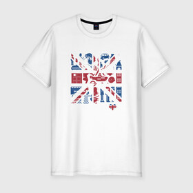 Мужская футболка премиум с принтом Британия в сердце в Новосибирске, 92% хлопок, 8% лайкра | приталенный силуэт, круглый вырез ворота, длина до линии бедра, короткий рукав | Тематика изображения на принте: britain | бин | доктор кто | королева | тардис
