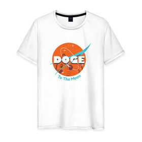 Мужская футболка хлопок с принтом Doge NASA в Новосибирске, 100% хлопок | прямой крой, круглый вырез горловины, длина до линии бедер, слегка спущенное плечо. | Тематика изображения на принте: smile | космос | лайка | луна | собака | улыбка