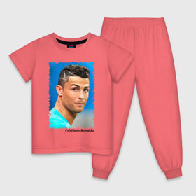 Детская пижама хлопок с принтом Cristiano Ronaldo в Новосибирске, 100% хлопок |  брюки и футболка прямого кроя, без карманов, на брюках мягкая резинка на поясе и по низу штанин
 | cristiano ronaldo | криштиану роналду | лига чемпионов | мю | португалия | реал мадрид | футбол