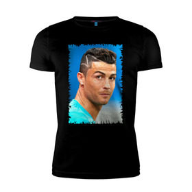 Мужская футболка премиум с принтом Cristiano Ronaldo в Новосибирске, 92% хлопок, 8% лайкра | приталенный силуэт, круглый вырез ворота, длина до линии бедра, короткий рукав | cristiano ronaldo | криштиану роналду | лига чемпионов | мю | португалия | реал мадрид | футбол