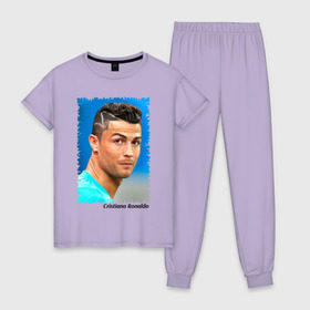Женская пижама хлопок с принтом Cristiano Ronaldo в Новосибирске, 100% хлопок | брюки и футболка прямого кроя, без карманов, на брюках мягкая резинка на поясе и по низу штанин | cristiano ronaldo | криштиану роналду | лига чемпионов | мю | португалия | реал мадрид | футбол