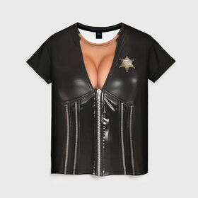 Женская футболка 3D с принтом Костюм шерифа в Новосибирске, 100% полиэфир ( синтетическое хлопкоподобное полотно) | прямой крой, круглый вырез горловины, длина до линии бедер | Тематика изображения на принте: год | грудь | костюм | новый | ролевые | тело | шериф