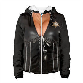 Женская куртка 3D с принтом Костюм шерифа в Новосибирске, ткань верха — 100% полиэстер, подклад — флис | прямой крой, подол и капюшон оформлены резинкой с фиксаторами, два кармана без застежек по бокам, один большой потайной карман на груди. Карман на груди застегивается на липучку | год | грудь | костюм | новый | ролевые | тело | шериф
