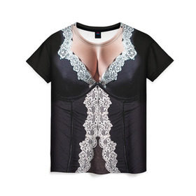 Женская футболка 3D с принтом Костюм горничной в Новосибирске, 100% полиэфир ( синтетическое хлопкоподобное полотно) | прямой крой, круглый вырез горловины, длина до линии бедер | год | горничная | грудь | домработница | костюм | новый | ролевые | тело