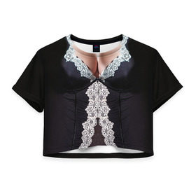 Женская футболка 3D укороченная с принтом Костюм горничной в Новосибирске, 100% полиэстер | круглая горловина, длина футболки до линии талии, рукава с отворотами | год | горничная | грудь | домработница | костюм | новый | ролевые | тело
