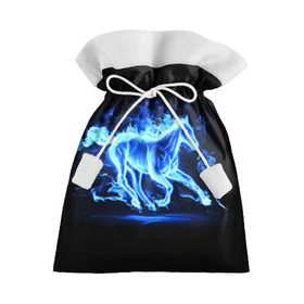 Подарочный 3D мешок с принтом Ледяной конь в Новосибирске, 100% полиэстер | Размер: 29*39 см | арт | лёд | лошадь | огонь | пламя
