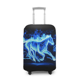 Чехол для чемодана 3D с принтом Ледяной конь в Новосибирске, 86% полиэфир, 14% спандекс | двустороннее нанесение принта, прорези для ручек и колес | арт | лёд | лошадь | огонь | пламя