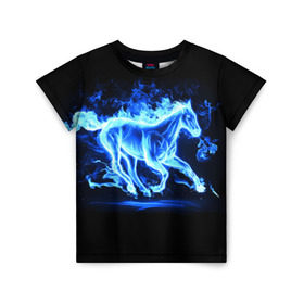 Детская футболка 3D с принтом Ледяной конь в Новосибирске, 100% гипоаллергенный полиэфир | прямой крой, круглый вырез горловины, длина до линии бедер, чуть спущенное плечо, ткань немного тянется | Тематика изображения на принте: арт | лёд | лошадь | огонь | пламя