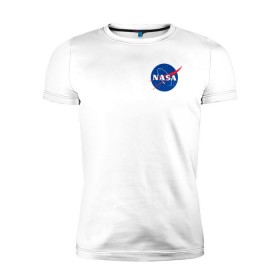 Мужская футболка премиум с принтом NASA в Новосибирске, 92% хлопок, 8% лайкра | приталенный силуэт, круглый вырез ворота, длина до линии бедра, короткий рукав | астронавты | космос | наса