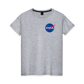 Женская футболка хлопок с принтом NASA в Новосибирске, 100% хлопок | прямой крой, круглый вырез горловины, длина до линии бедер, слегка спущенное плечо | астронавты | космос | наса