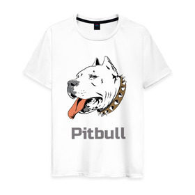 Мужская футболка хлопок с принтом Питбуль в Новосибирске, 100% хлопок | прямой крой, круглый вырез горловины, длина до линии бедер, слегка спущенное плечо. | пес | собака